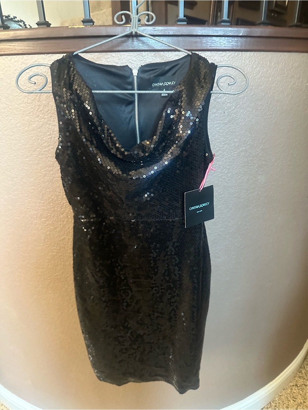 Cynthia Rowley Black Sequin Cowl Neck Mini Dress NEW